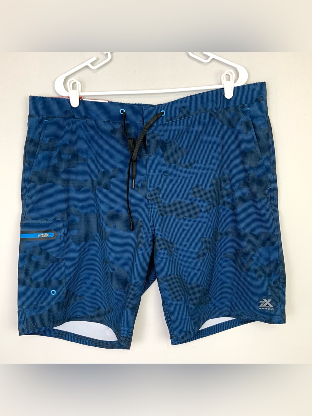 NWT Zeroxposur Sz XL Blue Camo Lined w/ Zip Pocket Swim Shorts Trunks UPF 50